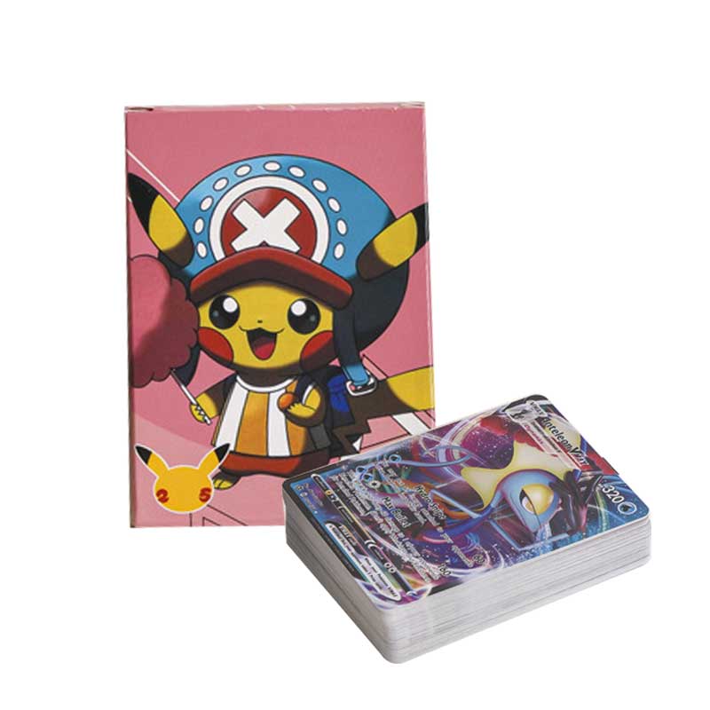 55-Piece Pokémon Card Lot with rare VMAX and EX cards featuring Pikachu card sleeve and a mixed collection of unique cards.