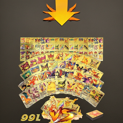 55 gold foil Pokémon cards set featuring VMAX, GX, EX, and legendary cards, showcasing golden pokemon card collection.
