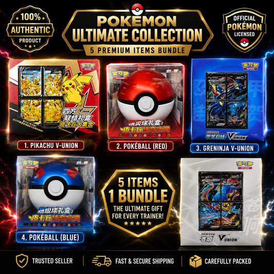 Pokémon Chinese Edition Bundle Gift Box Lot – Pikachu V-UNION + Zacian V-UNION + Greninja V-UNION + Red Poké Ball + Blue Poké Ball | Factory Sealed