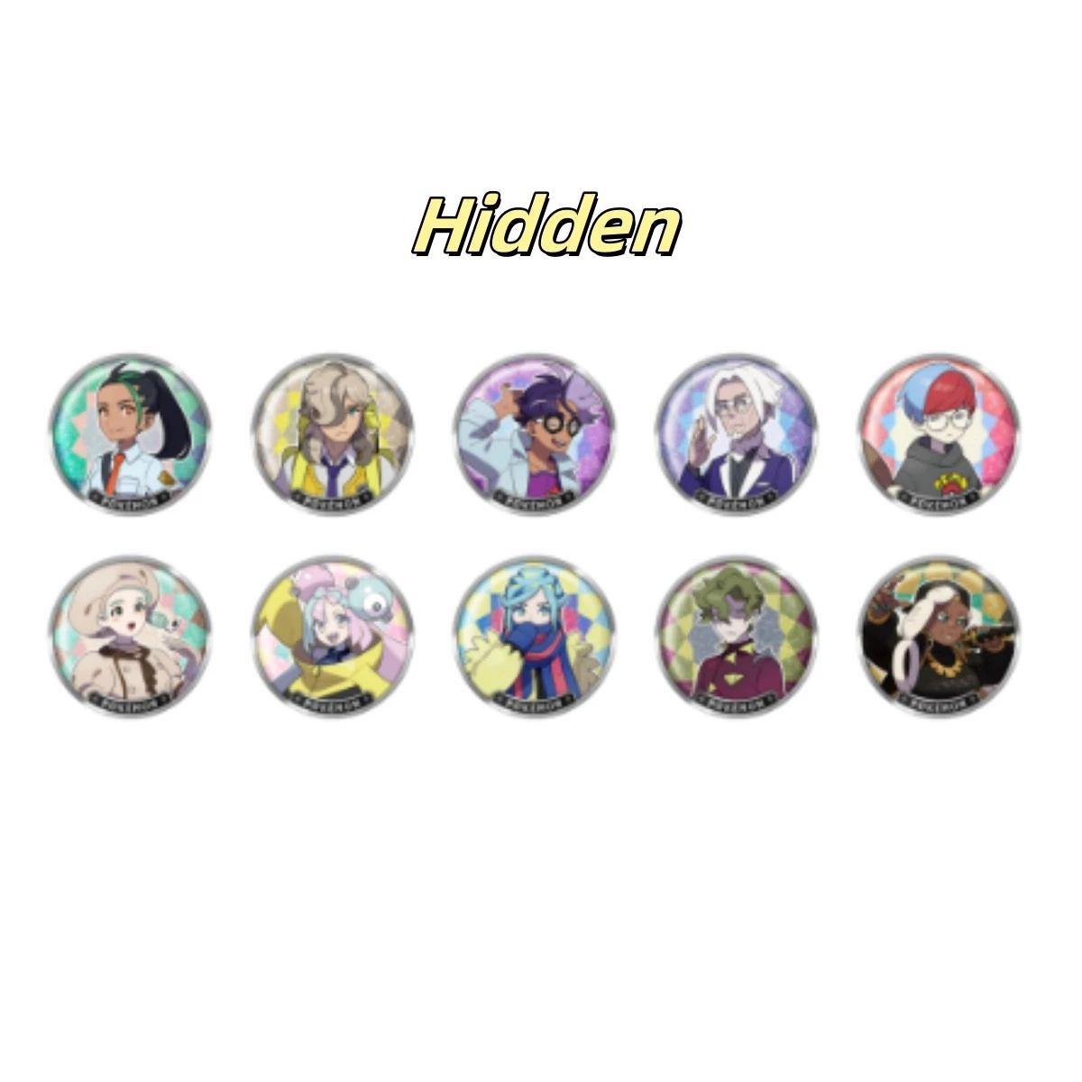 Pokémon TCG Paldea Collection Box featuring unique character pins with diverse designs in vibrant colors.